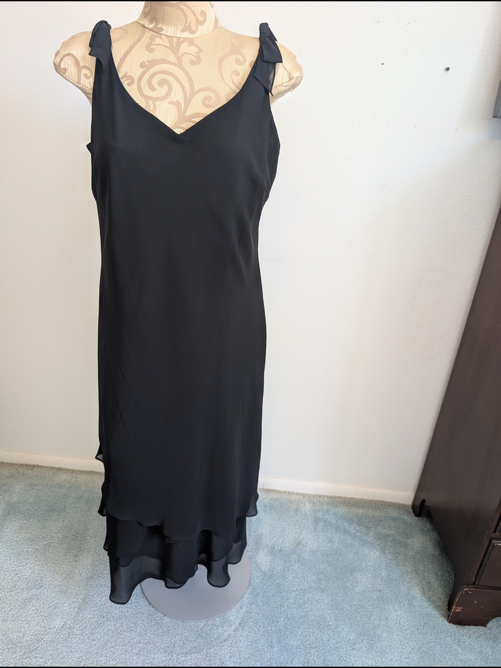Evan Picone Black Tiered Slip Dress with Bow Straps